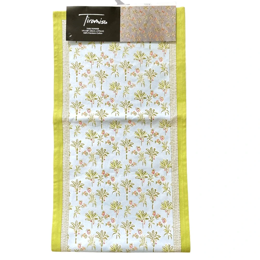 TIRAMISU Table Runner 14x108 Floral Palms & Pineapples 100% Premium Cotton NEW